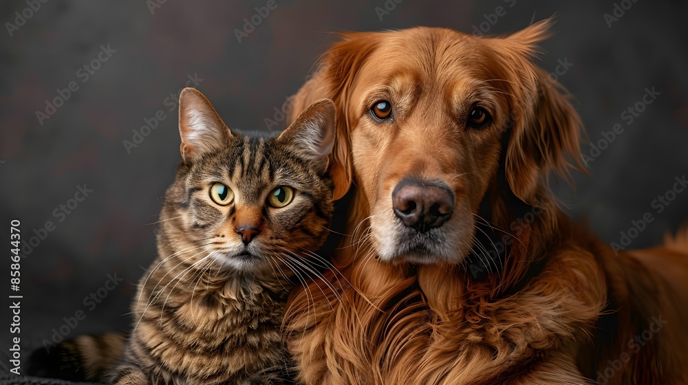 Heartwarming Portrait of Happy Dog and Cat Gazing at Together