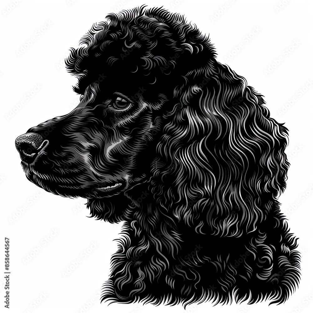 A black and white drawing of a poodle dog A black and white drawing of a poodle dog