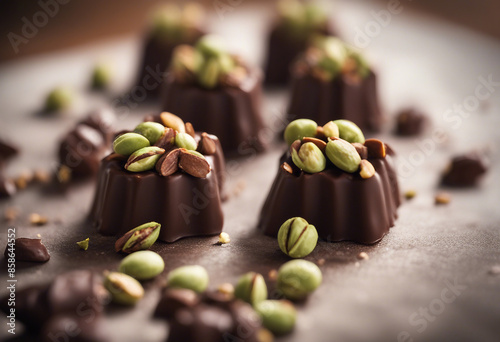 A bar of chocolate containing pistachios. photo