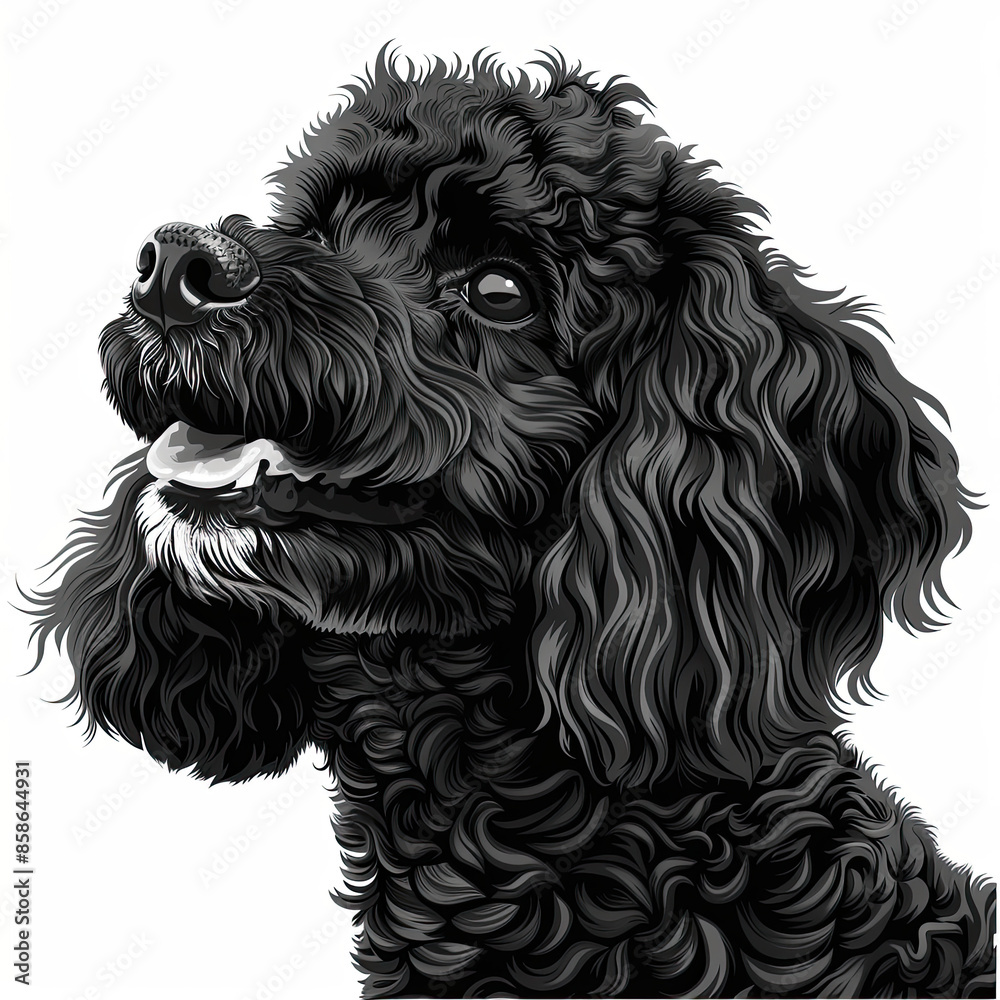 A black and white drawing of a poodle dog A black and white drawing of a poodle dog