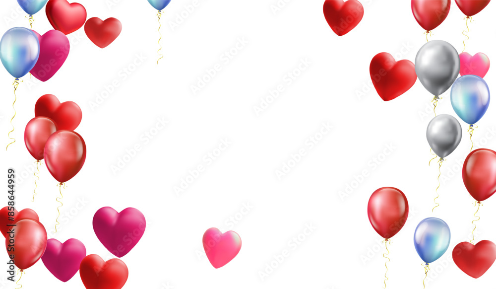 heart balloons Realistic white red, blue and on background are available for use online shopping website or social media, celebration party vector illustration heart balloons Realistic white red, blue and on background are available for use online shopping website or social media, celebration party vector illustration