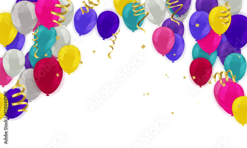 Balloons fame concept design transparent with confetti helium balloon isolated in the air.for birthday, anniversary, celebration, event design. Vector illustration.