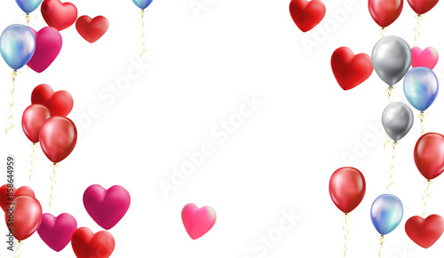 heart balloons Realistic white red, blue and on background are available for use online shopping website or social media, celebration party vector illustration