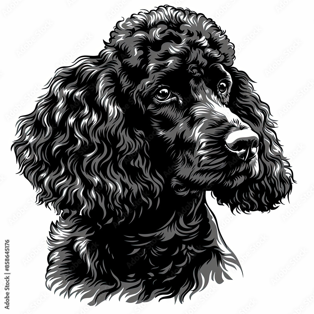 A black and white drawing of a poodle dog A black and white drawing of a poodle dog