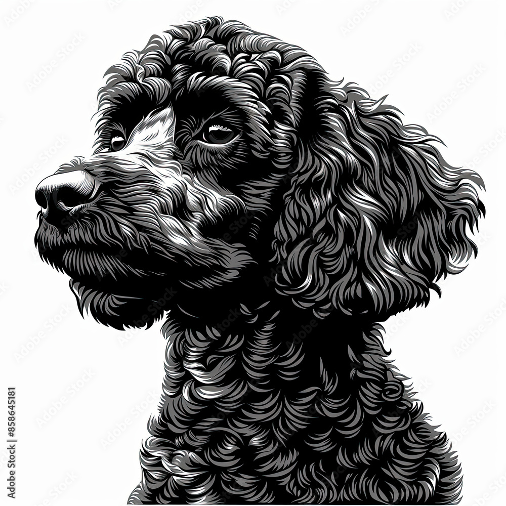 A black and white drawing of a poodle dog A black and white drawing of a poodle dog