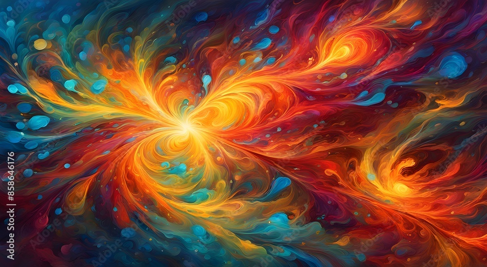A colorful painting of a spiral galaxy with bright orange and blue swirls A colorful painting of a spiral galaxy with bright orange and blue swirls