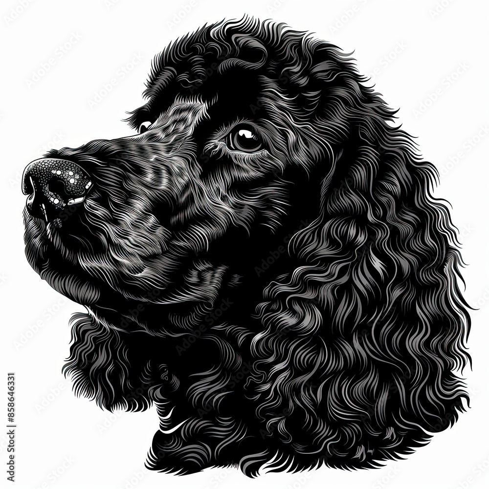 A black and white drawing of a poodle dog A black and white drawing of a poodle dog
