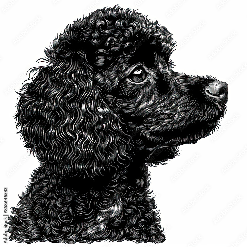 A black and white drawing of a poodle dog A black and white drawing of a poodle dog