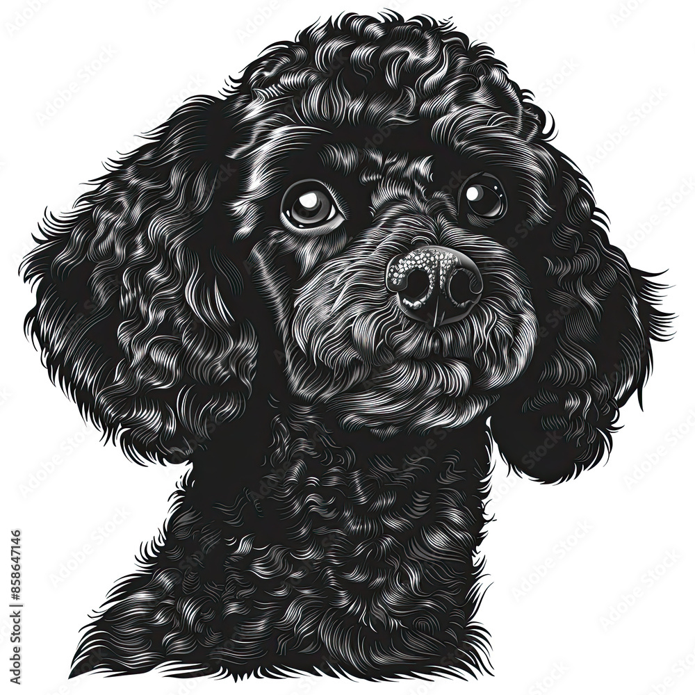 A black and white drawing of a poodle dog A black and white drawing of a poodle dog