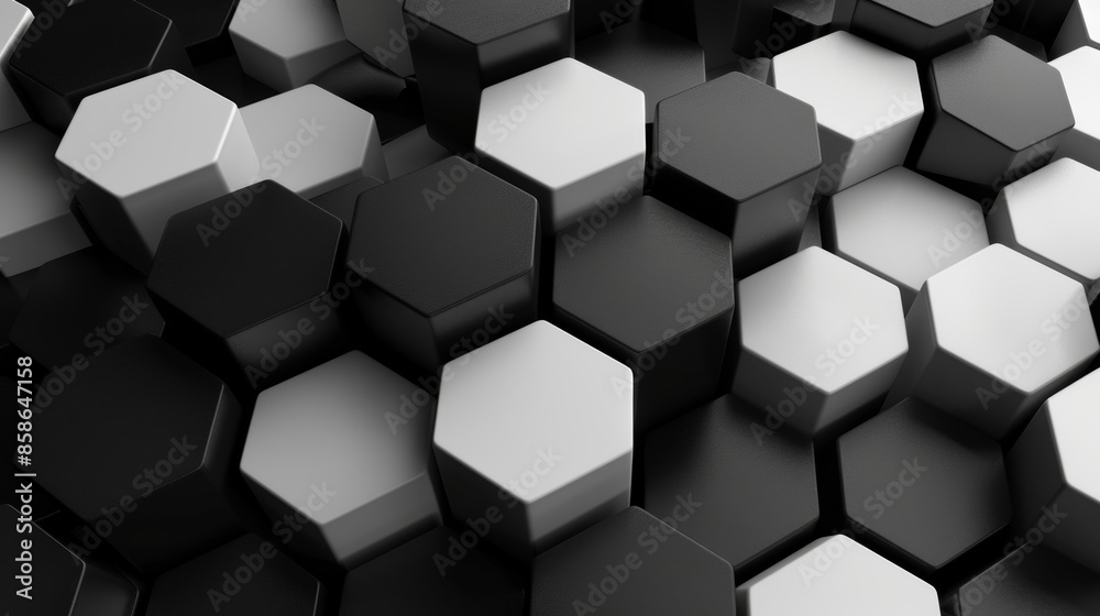 Bold black hexagons intertwining with delicate white ones creating a striking contrast. Bold black hexagons intertwining with delicate white ones creating a striking contrast.