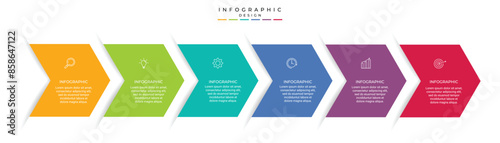 Business growth arrow template. Infographic 6 steps to success. Vector illustration.