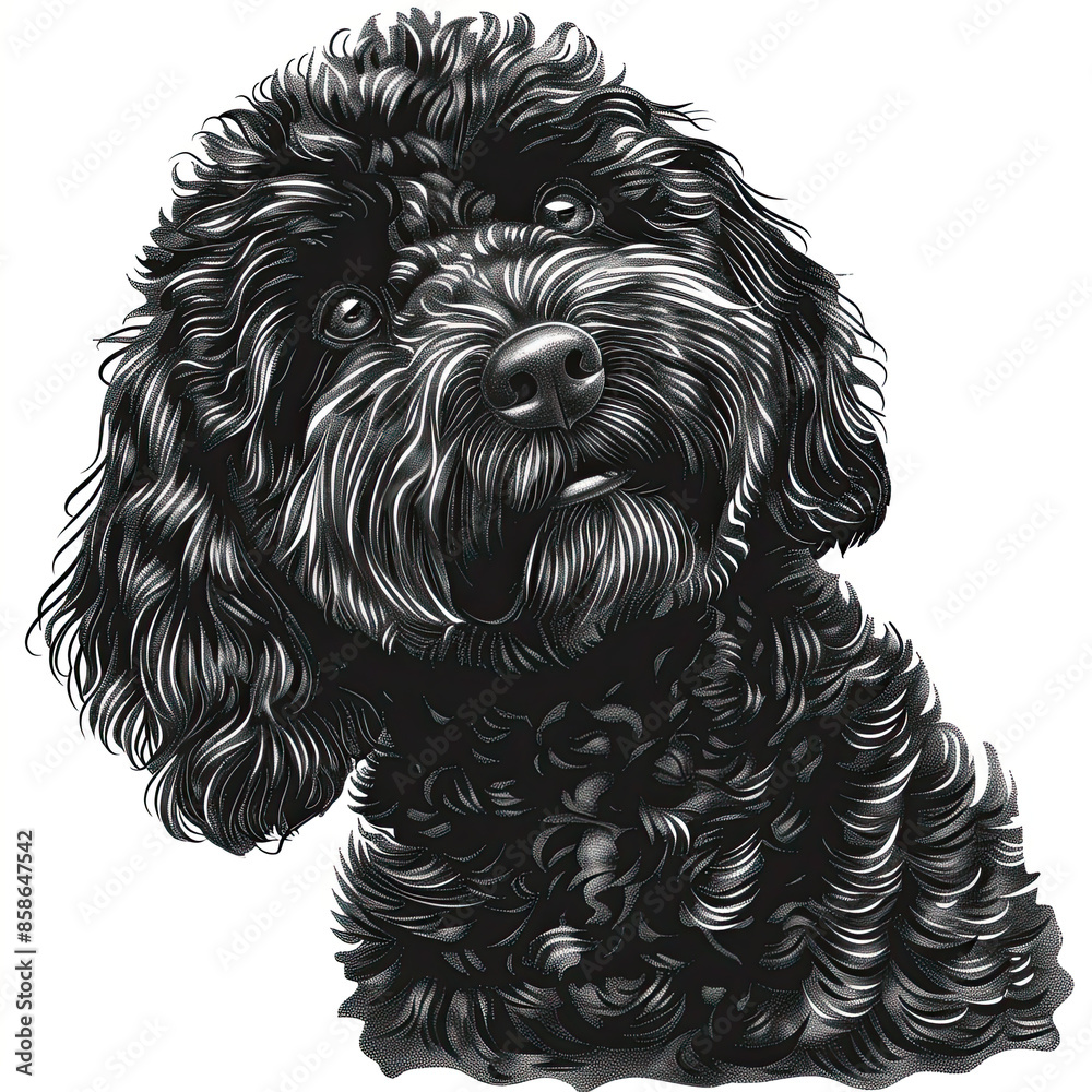 A black and white drawing of a poodle dog A black and white drawing of a poodle dog