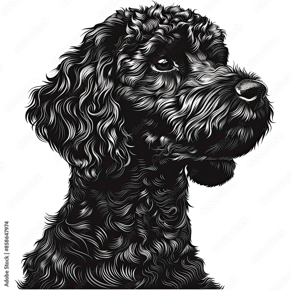 A black and white drawing of a poodle dog A black and white drawing of a poodle dog