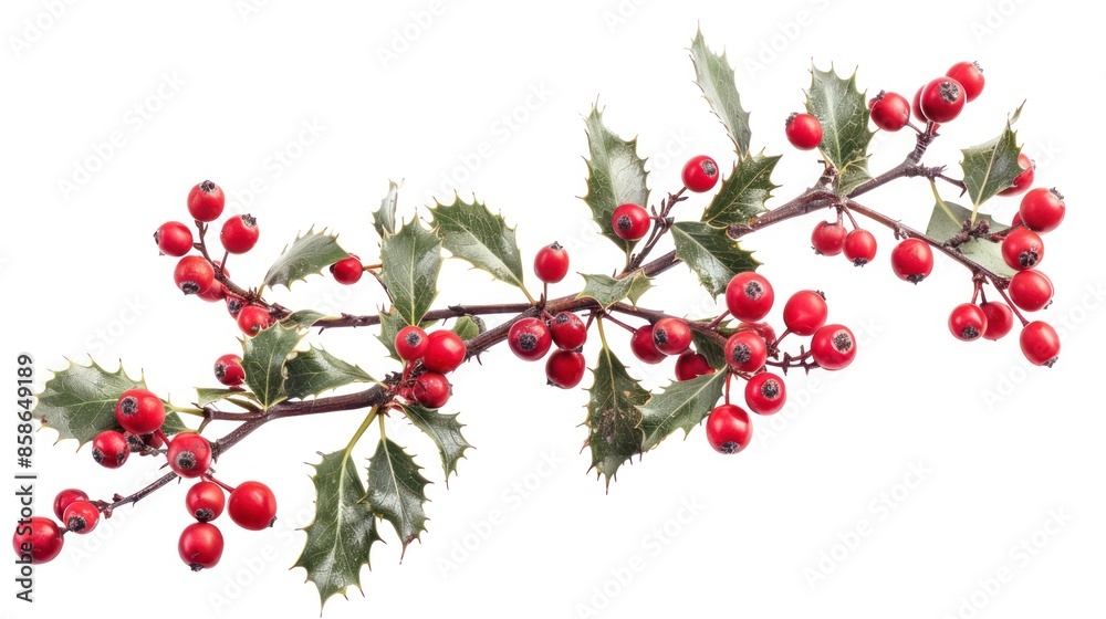 Festive Winter Holly Branch with Red Berries Festive Winter Holly Branch with Red Berries