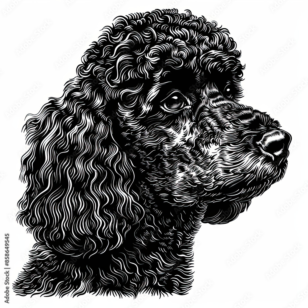 A black and white drawing of a poodle dog A black and white drawing of a poodle dog