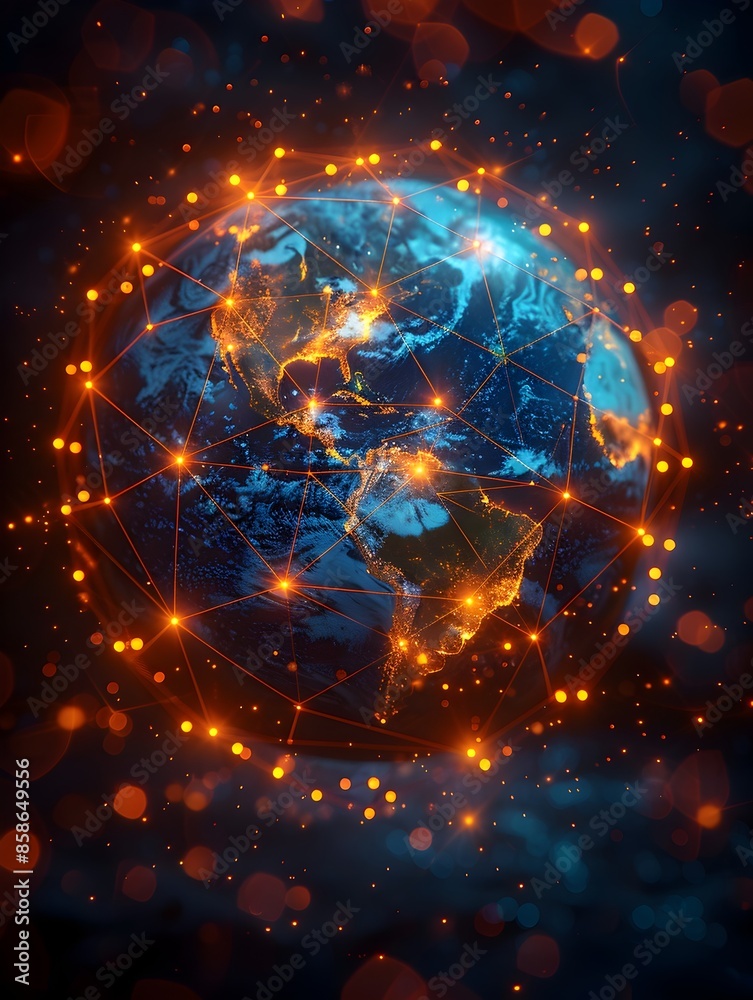 Obraz premium Illuminated Digital Globe with Pulsing Interconnected Network Lines Futuristic Global Concept