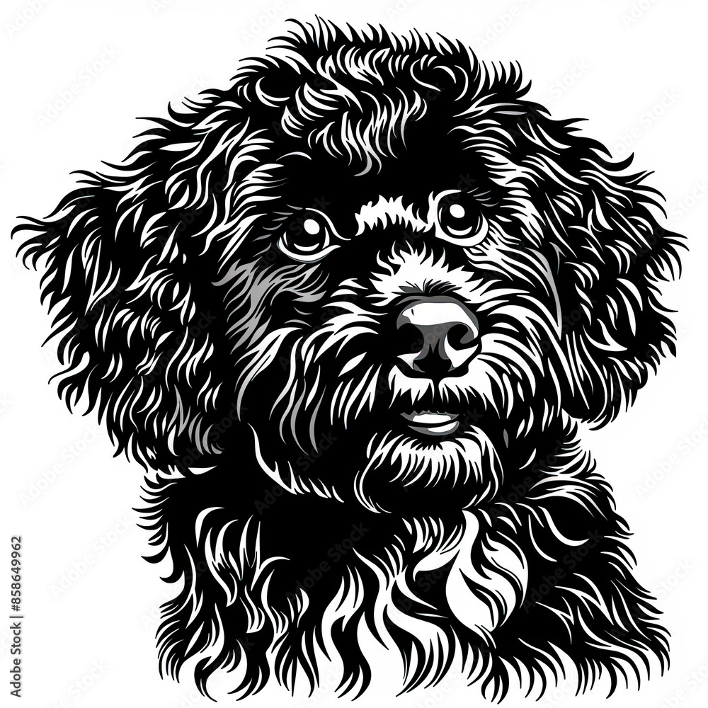 A black and white drawing of a poodle dog A black and white drawing of a poodle dog