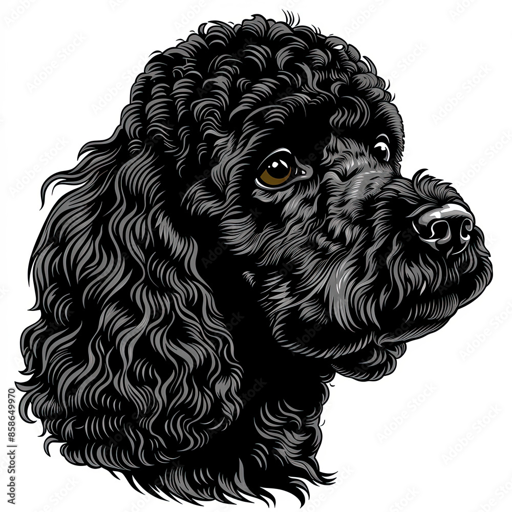 A black and white drawing of a poodle dog A black and white drawing of a poodle dog