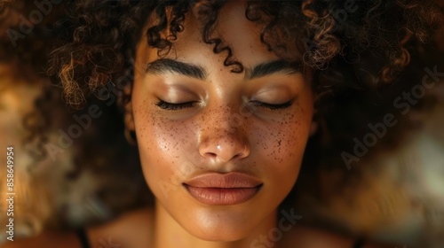 Serene African American Woman Meditating with Closed Eyes