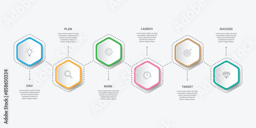 Vector Infographic label design with hexagon template. Business concept with 6 options, steps or processes.