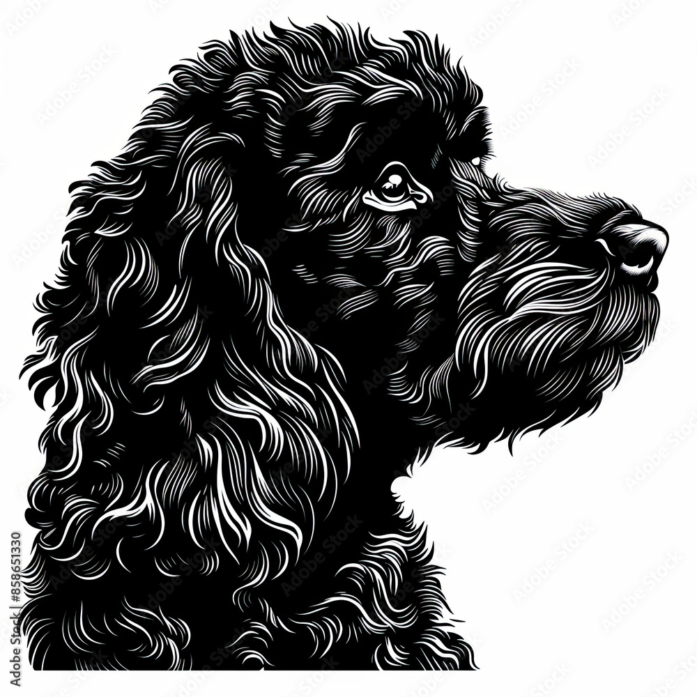 A black and white drawing of a poodle dog A black and white drawing of a poodle dog