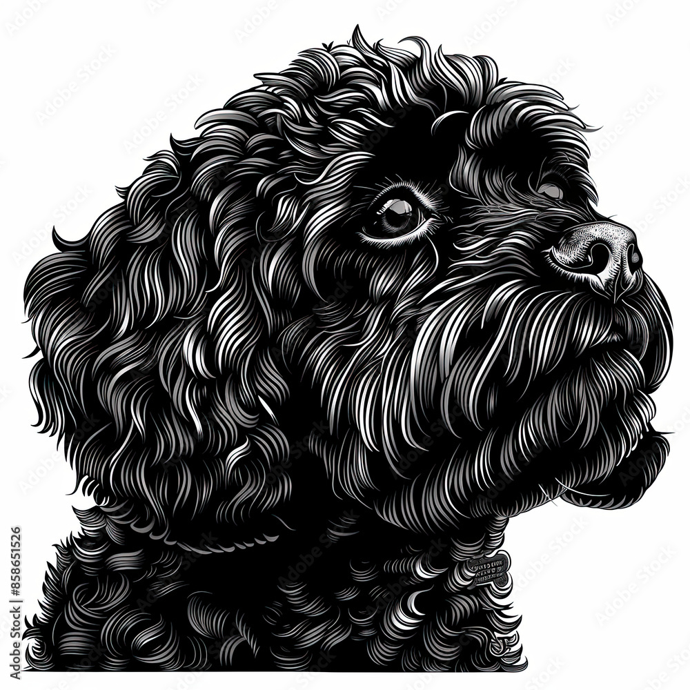 A black and white drawing of a poodle dog A black and white drawing of a poodle dog