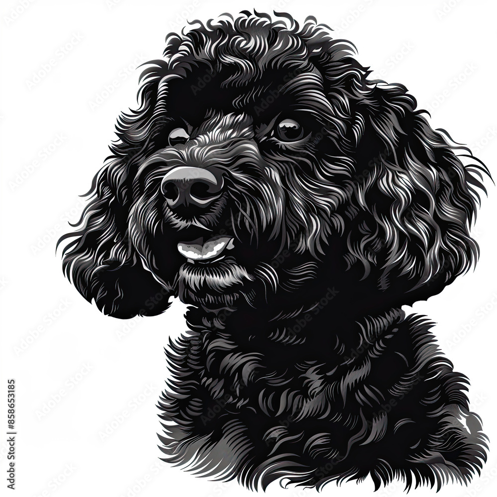 A black and white drawing of a poodle dog A black and white drawing of a poodle dog