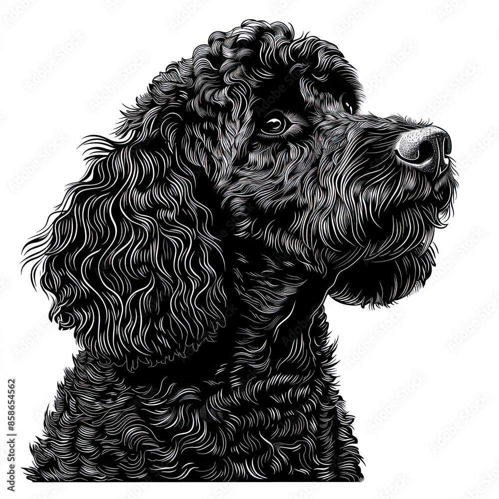 A black and white drawing of a poodle dog A black and white drawing of a poodle dog