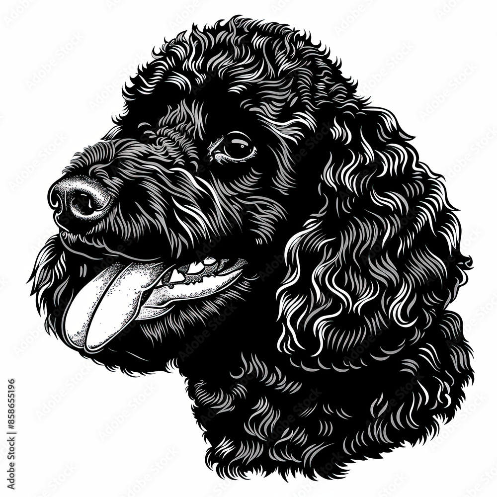 A black and white drawing of a poodle dog A black and white drawing of a poodle dog