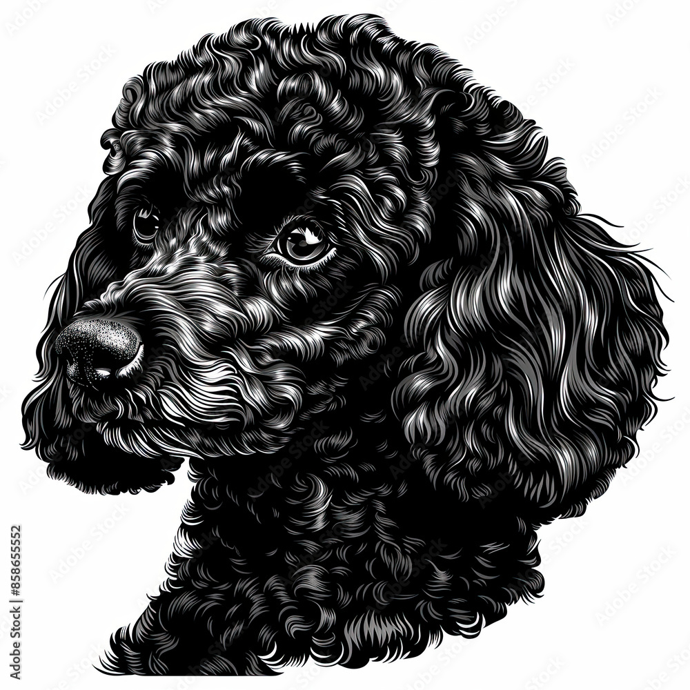 A black and white drawing of a poodle dog A black and white drawing of a poodle dog