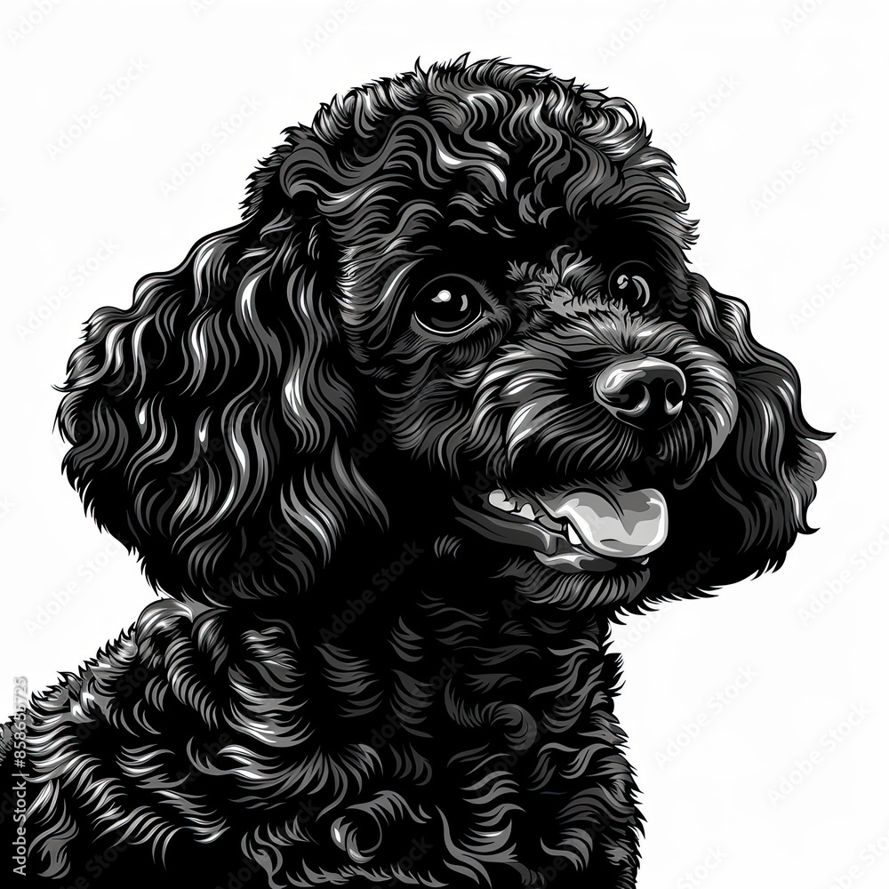 A black and white drawing of a poodle dog A black and white drawing of a poodle dog