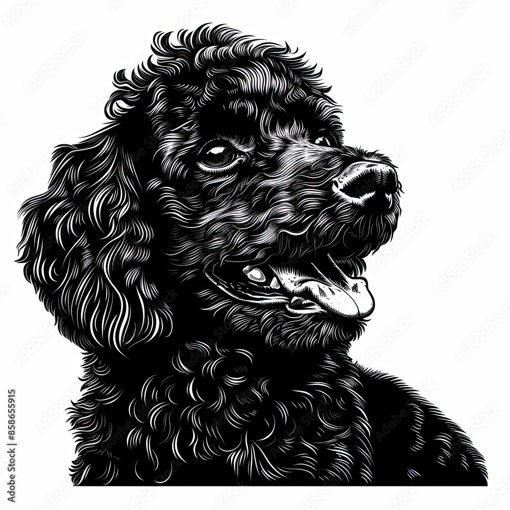A black and white drawing of a poodle dog A black and white drawing of a poodle dog