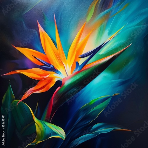 Abstract Bird of Paradise Flower Painting