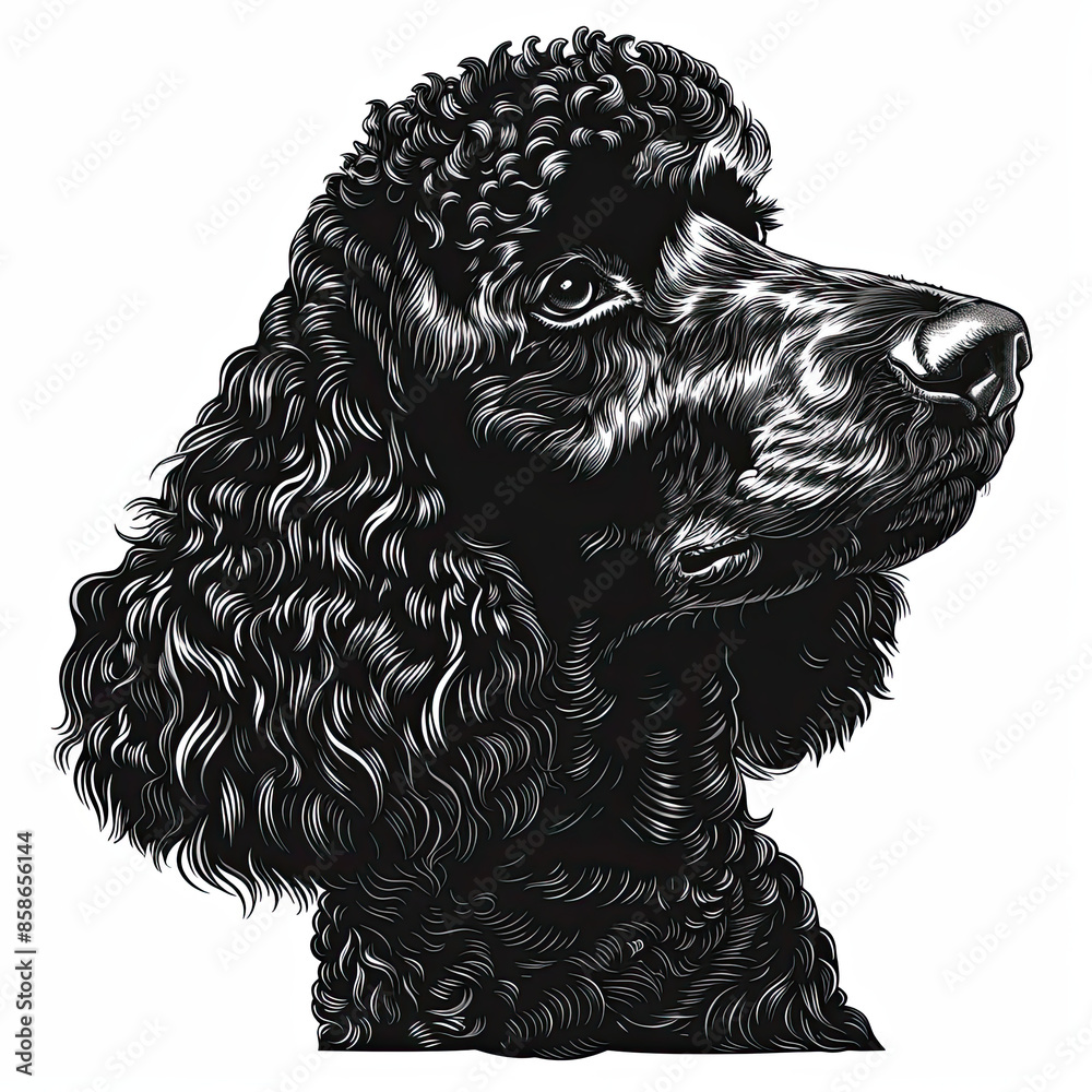 A black and white drawing of a poodle dog A black and white drawing of a poodle dog