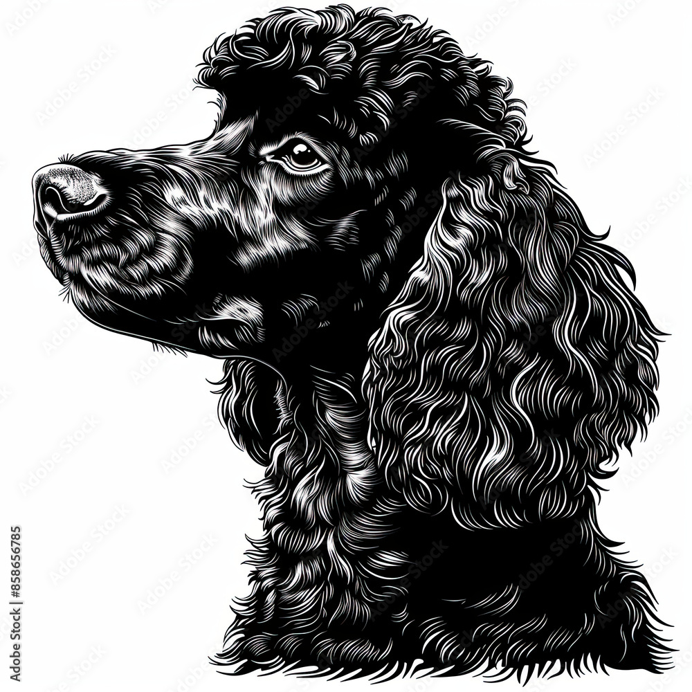 A black and white drawing of a poodle dog A black and white drawing of a poodle dog