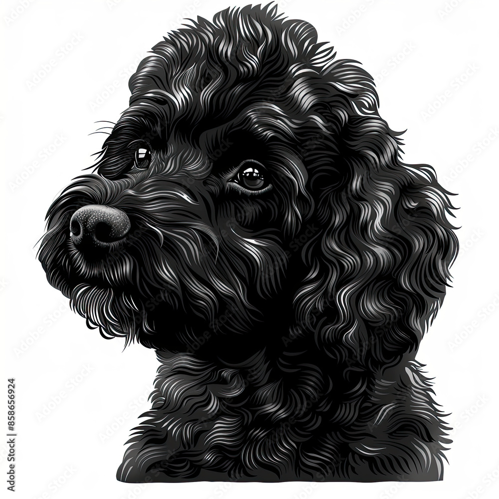 A black and white drawing of a poodle dog A black and white drawing of a poodle dog