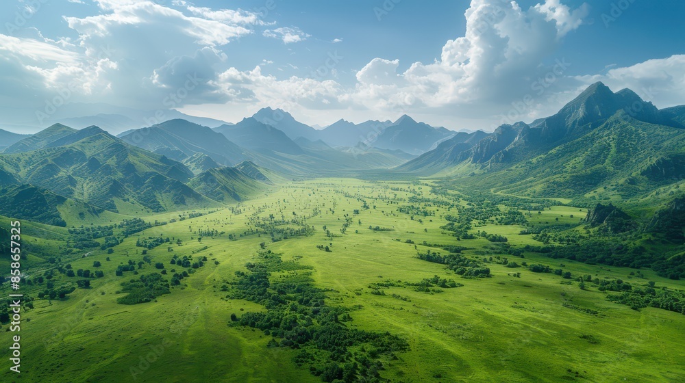 Obraz premium A vast, open field with mountains in the background