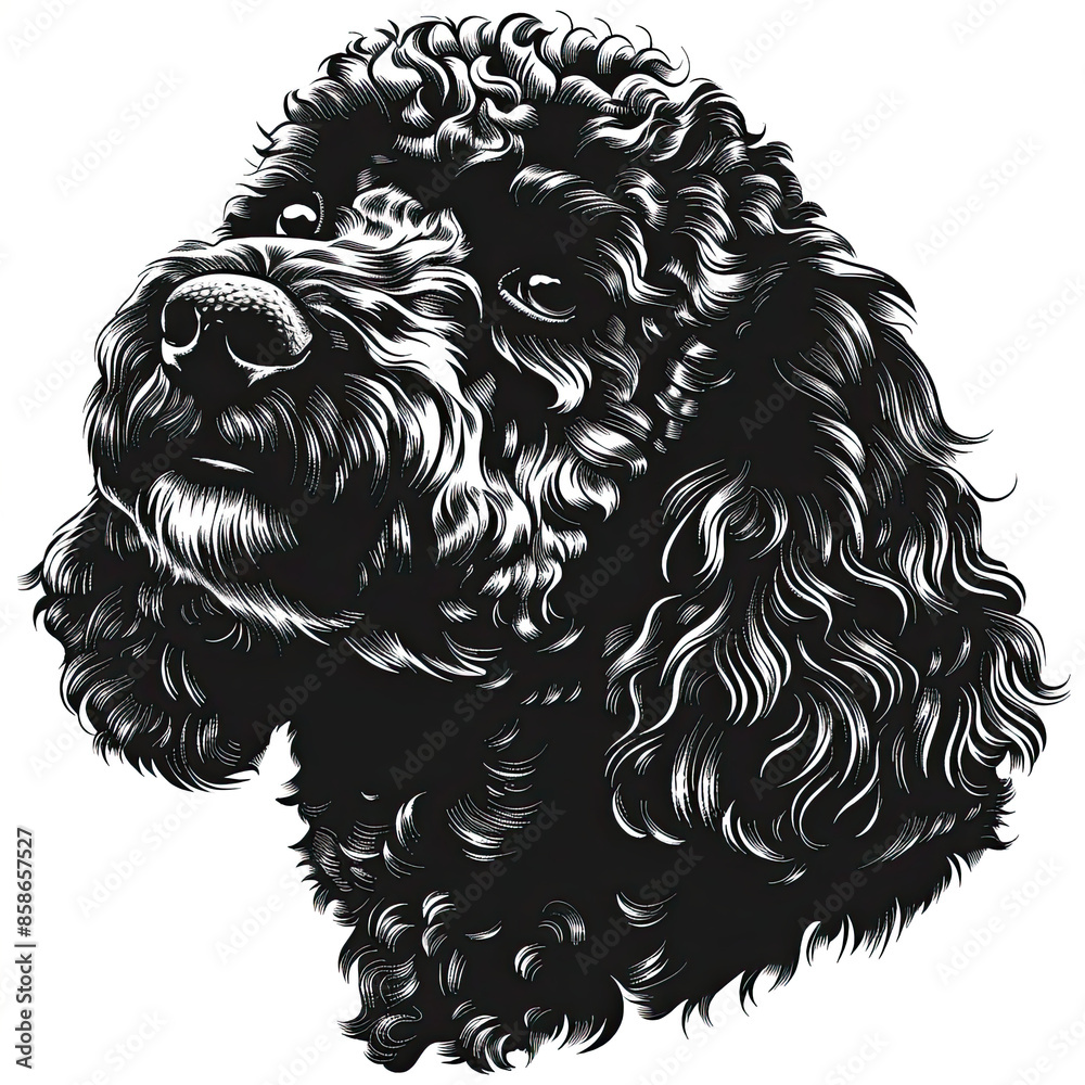A black and white drawing of a poodle dog A black and white drawing of a poodle dog