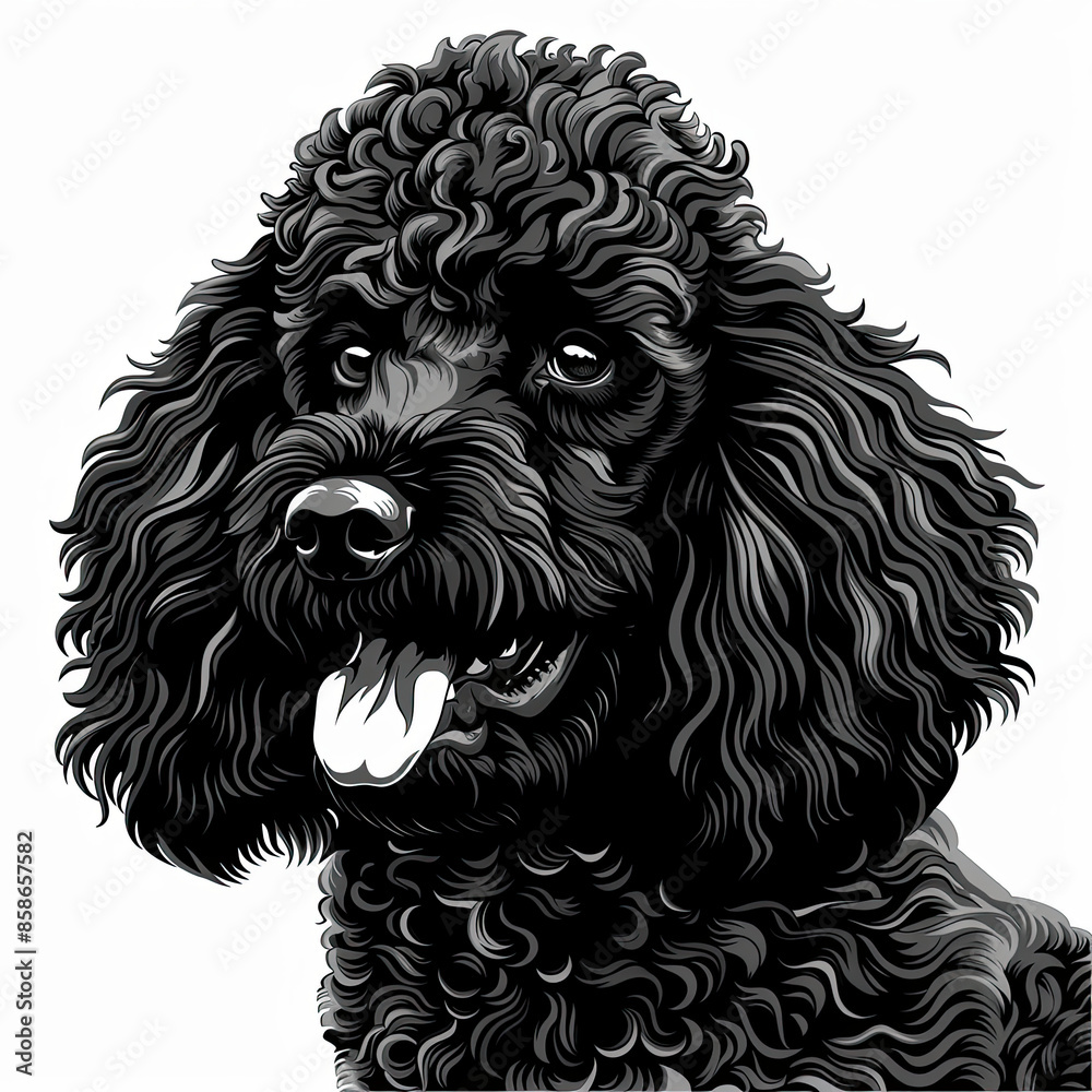A black and white drawing of a poodle dog A black and white drawing of a poodle dog