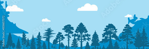 vector crowd of forest pine tree silhouettes
