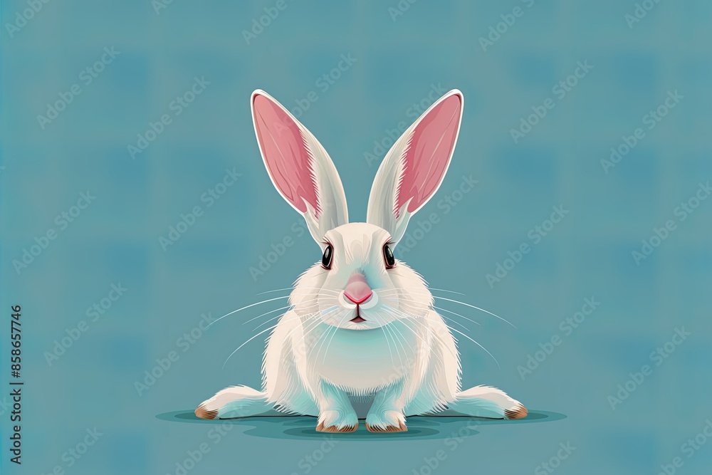 Obraz premium Adorable White Rabbit Illustration with Blue Background