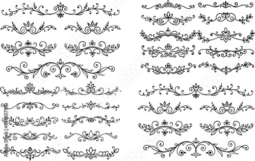 decoration design illustration border frame floral vector divider flourish ornament ornate vintage flower swirl wedding decorative set line