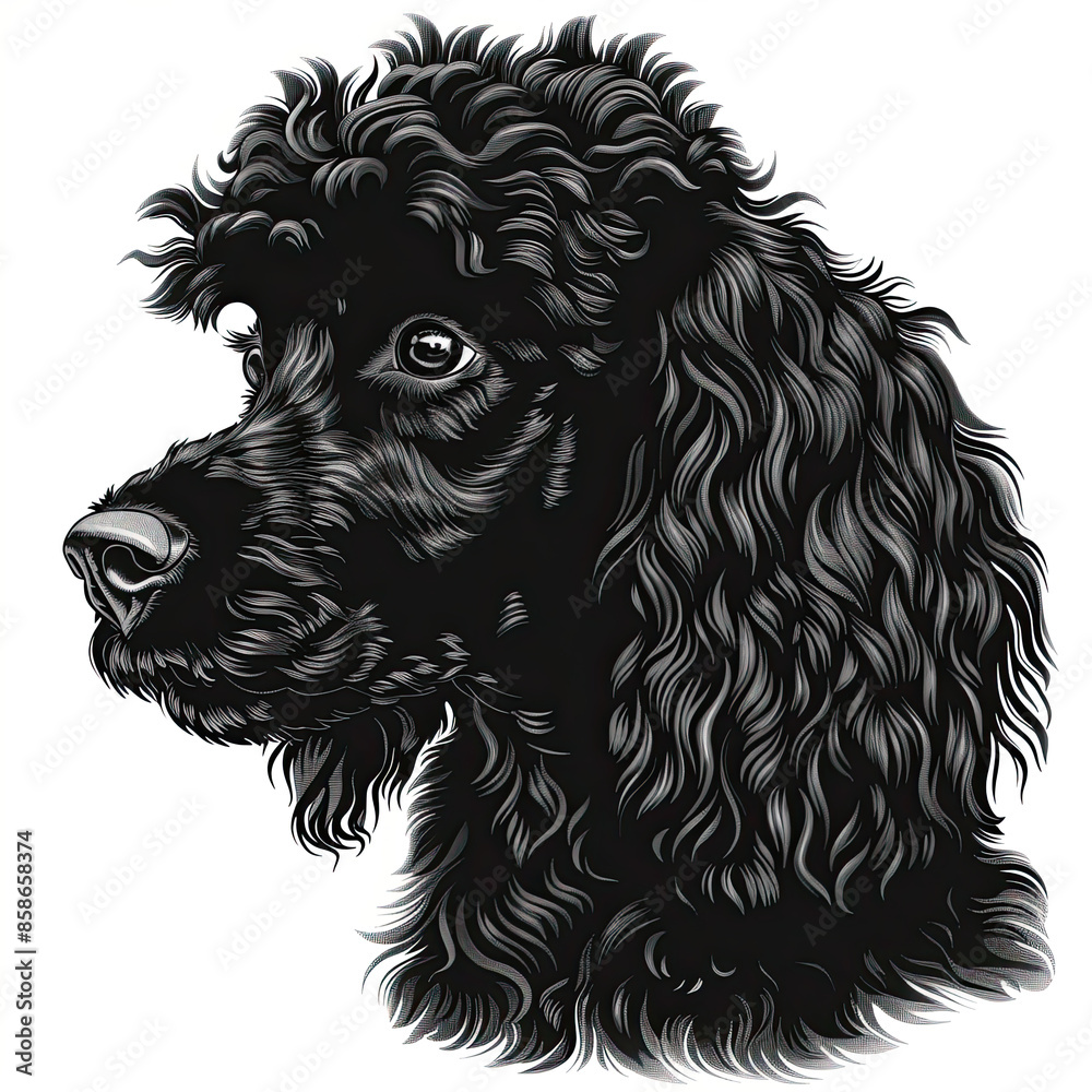 A black and white drawing of a poodle dog A black and white drawing of a poodle dog