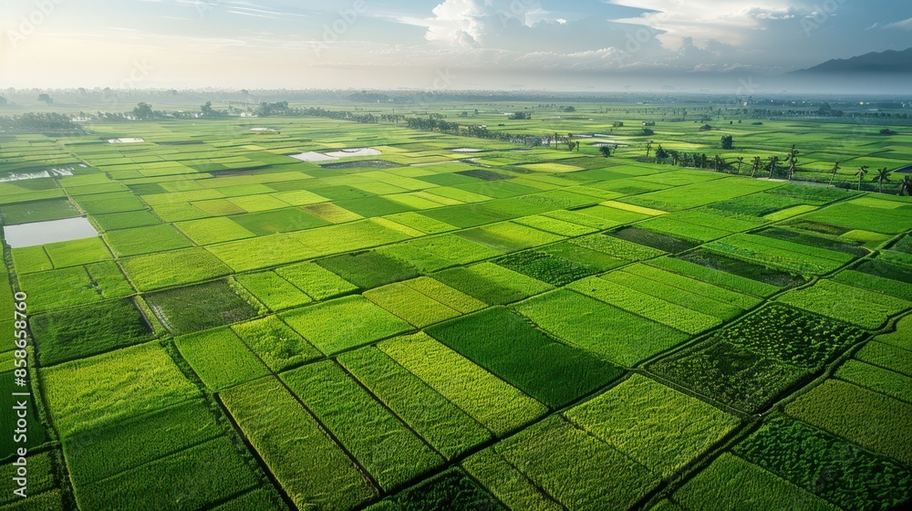 Fototapeta premium A large field of green grass with a few small patches of brown