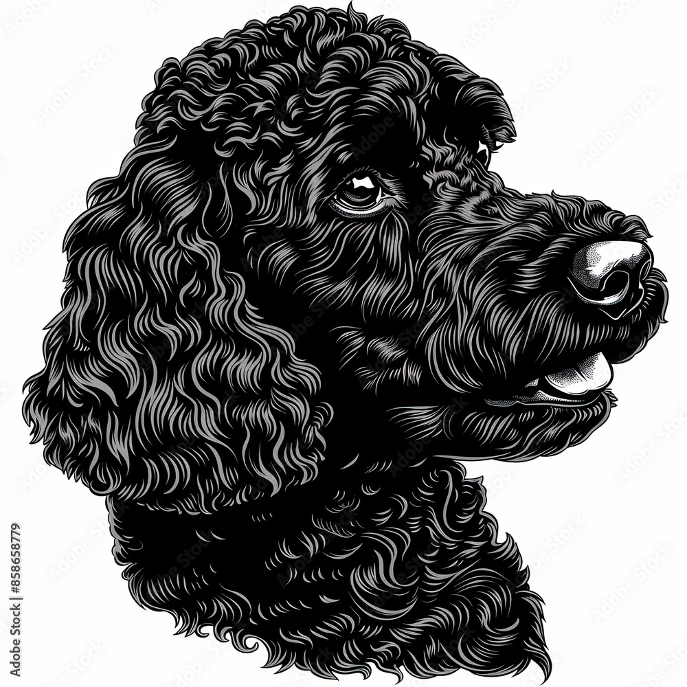 A black and white drawing of a poodle dog A black and white drawing of a poodle dog