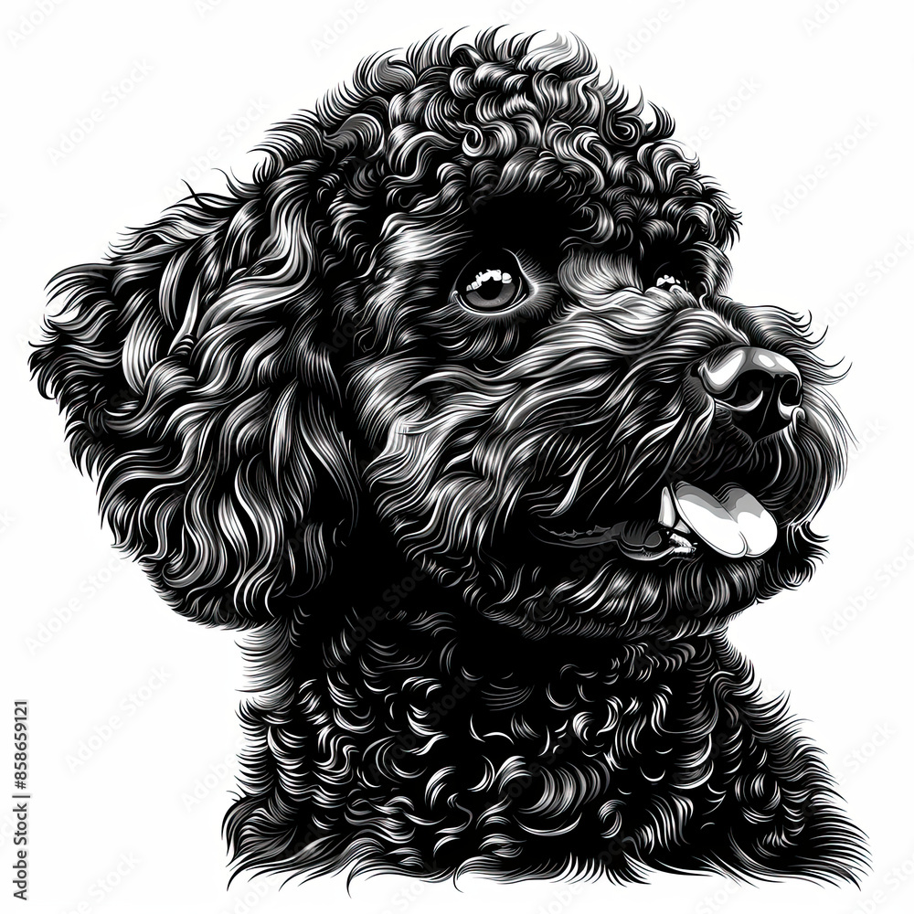 A black and white drawing of a poodle dog A black and white drawing of a poodle dog