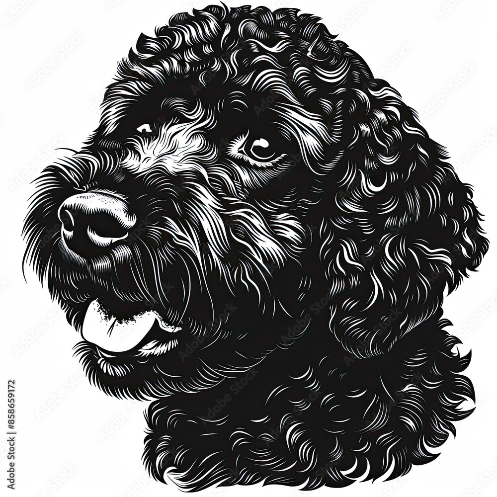 A black and white drawing of a poodle dog A black and white drawing of a poodle dog