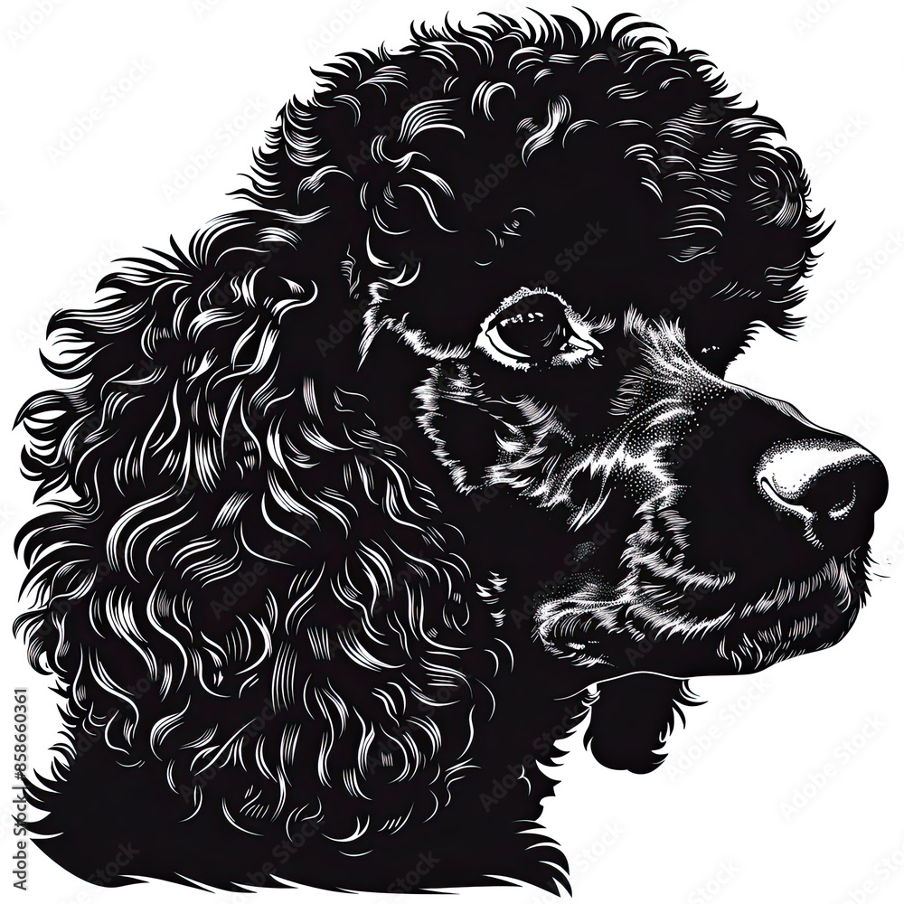 A black and white drawing of a poodle dog A black and white drawing of a poodle dog