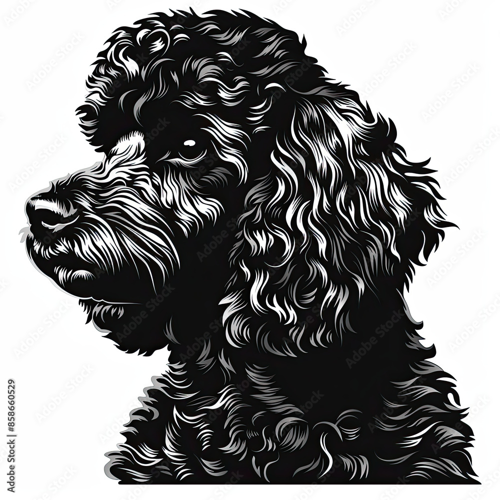 A black and white drawing of a poodle dog A black and white drawing of a poodle dog