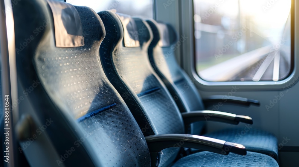 Soft cushioned seats of the train cabin provide comfort and support for long hours of travel. Soft cushioned seats of the train cabin provide comfort and support for long hours of travel.